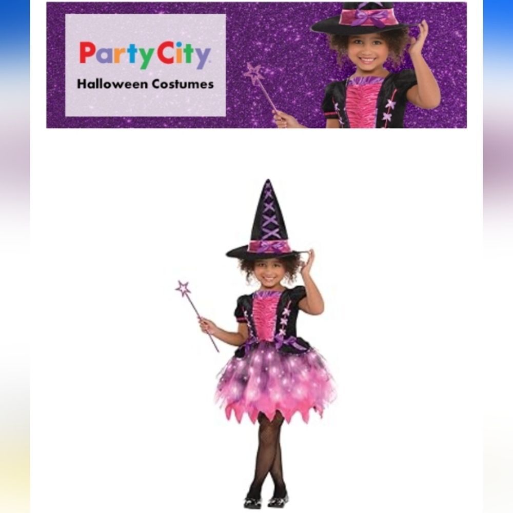 amscan Light-Up Sparkle Witch Costume, Includes Dress Hat & Wand Size Medium NWT - Picture 3 of 8